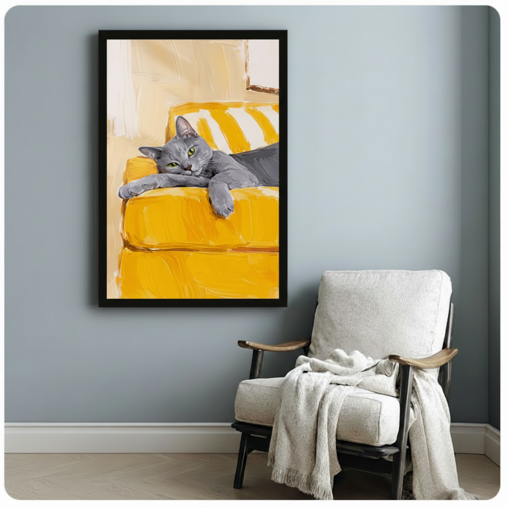 Lazy Cat on Sofa Oil Painting Canvas Art Wall Art