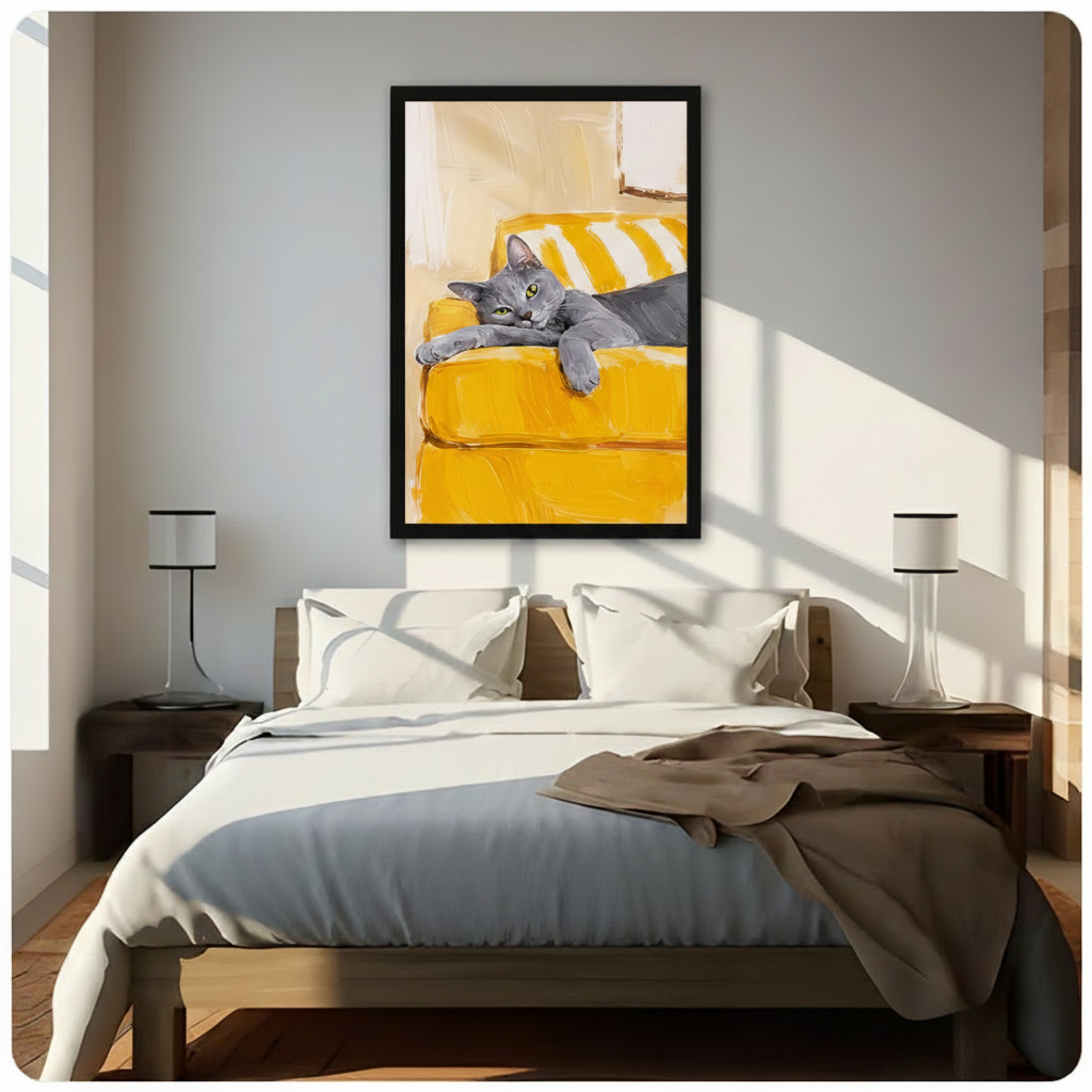 Lazy Cat on Sofa Oil Painting Canvas Art Wall Art