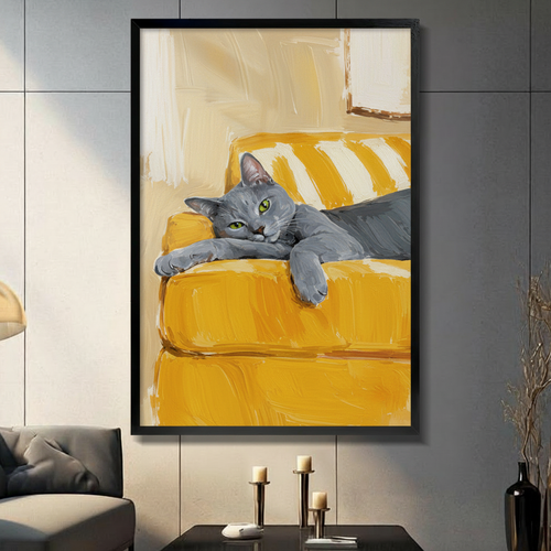 Lazy Cat on Sofa Oil Painting Canvas Art Wall Art