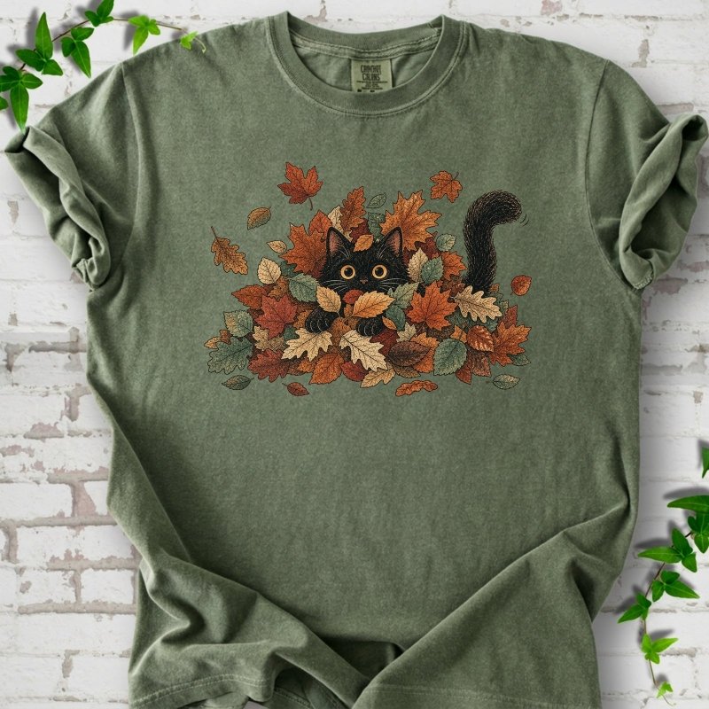 Leaf Peeper Black Cat T-Shirt