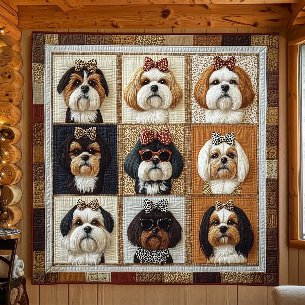 Leopard Chic Shih Tzu Quilt Blanket