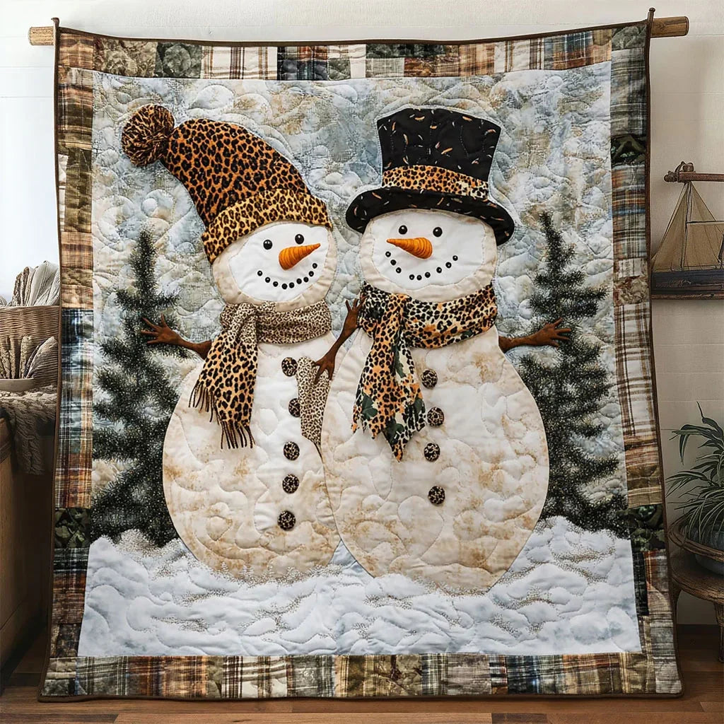 Leopard Couple Snowman Quilt Blanket