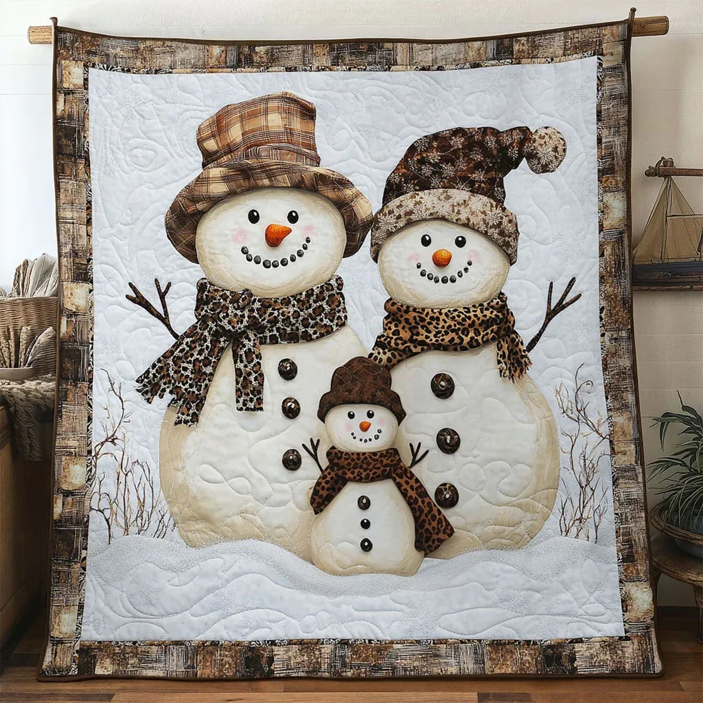 Leopard Hat Snowman Quilt Blanket