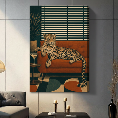 Leopard on Sofa Retro Mid-Century Modern Canvas Art