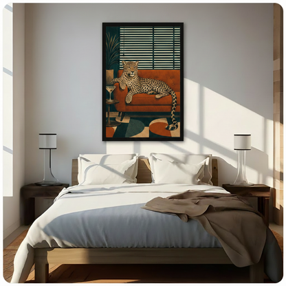 Leopard on Sofa Retro Mid-Century Modern Canvas Art