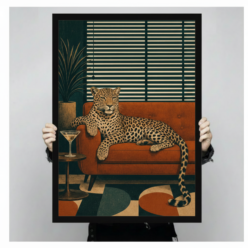 Leopard on Sofa Retro Mid-Century Modern Canvas Art