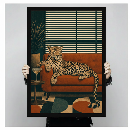 Leopard on Sofa Retro Mid-Century Modern Canvas Art