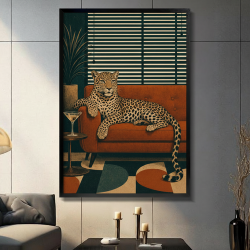 Leopard on Sofa Retro Mid-Century Modern Canvas Art
