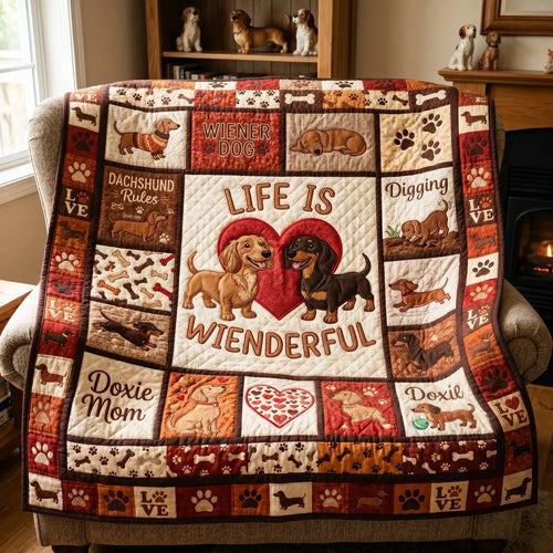 Life Is Wienderful Quilt Blanket