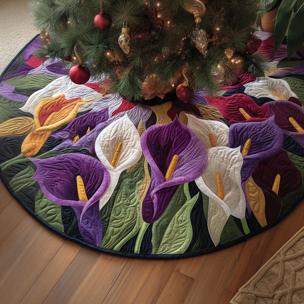 Lilies in Light Christmas Quilted Tree Skirt