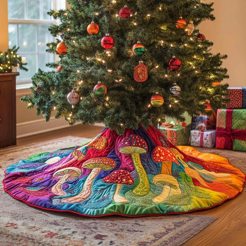 Little Fungi Hideaway Christmas Quilted Tree Skirt