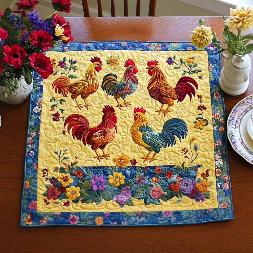 Little Rooster Quilted Table Topper