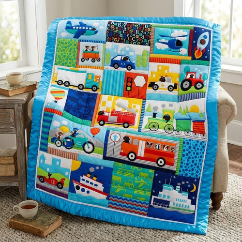 Little Wheels Quilt Blanket - Quilted Blanket by Wild and Way