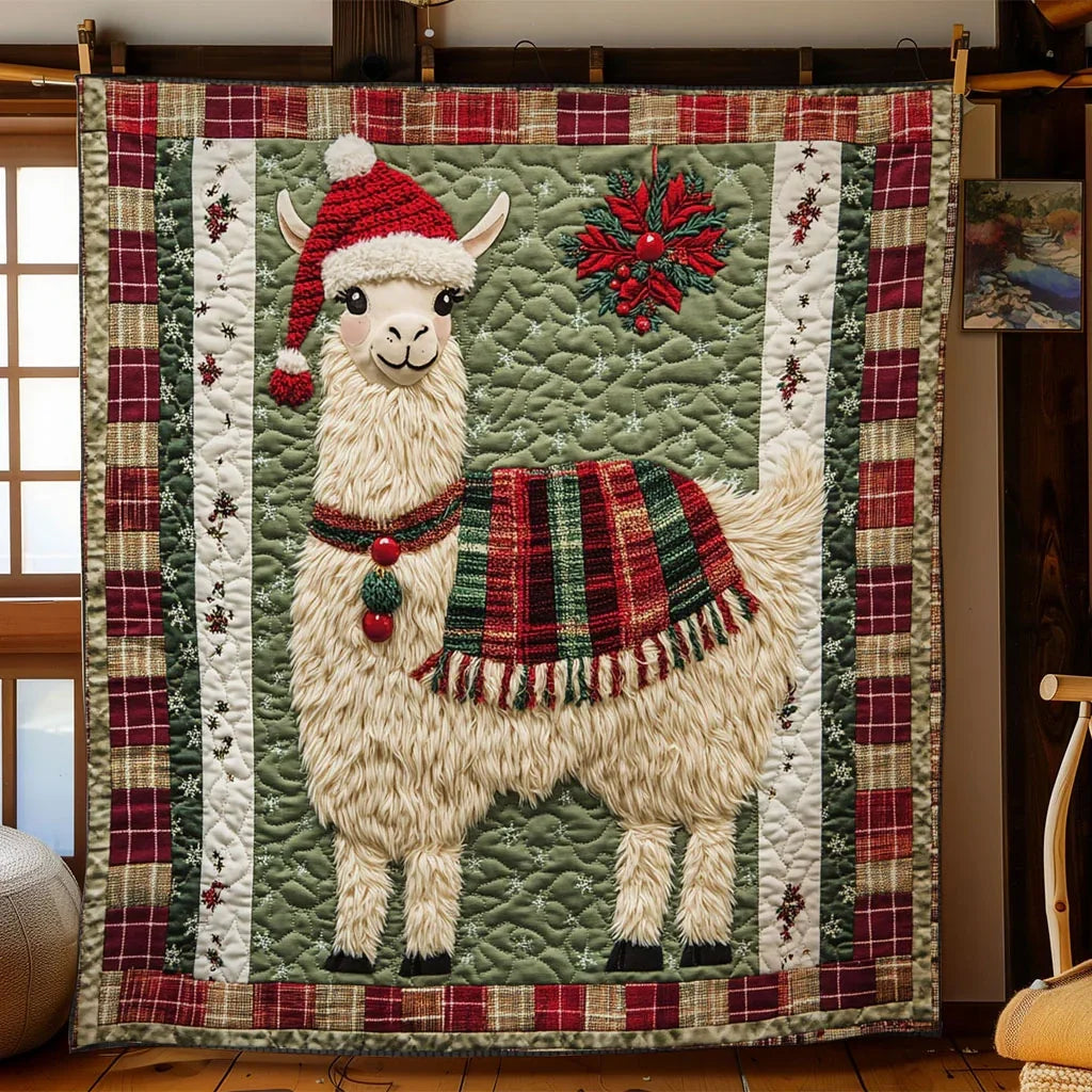 Llama Christmas Magic Quilt Blanket