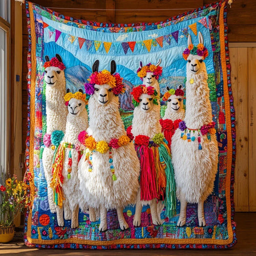 Llama Festival Quilt Blanket
