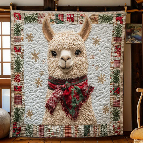 Llama Noel Plaid Quilt Blanket