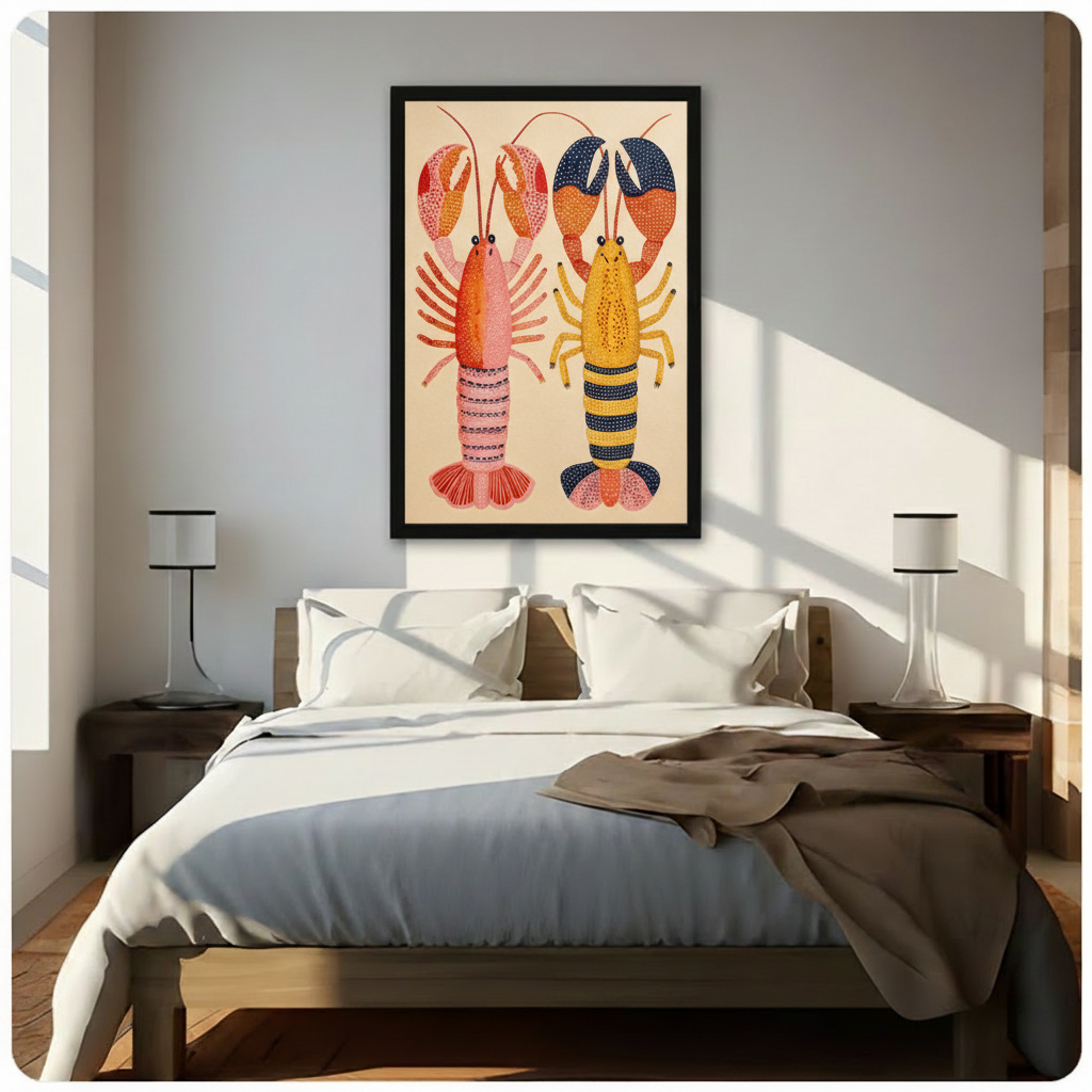 Colorful Lobster Duo Coastal Canvas Art Wall Art