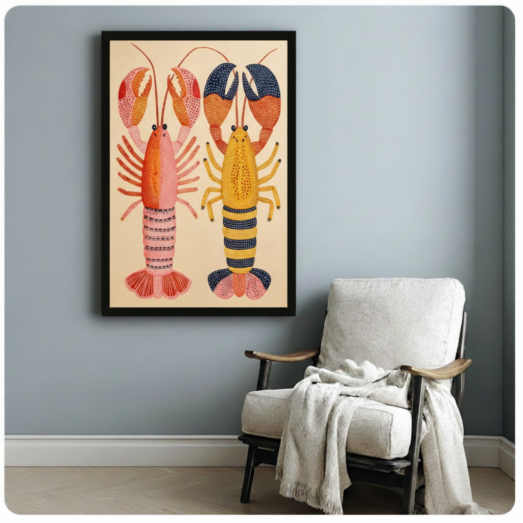 Colorful Lobster Duo Coastal Canvas Art Wall Art
