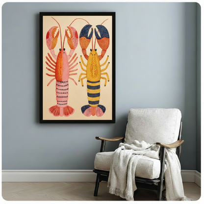 Colorful Lobster Duo Coastal Canvas Art Wall Art