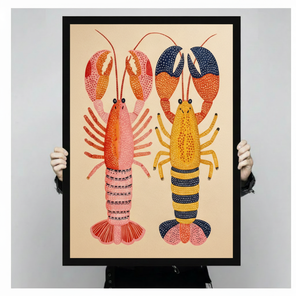 Colorful Lobster Duo Coastal Canvas Art Wall Art