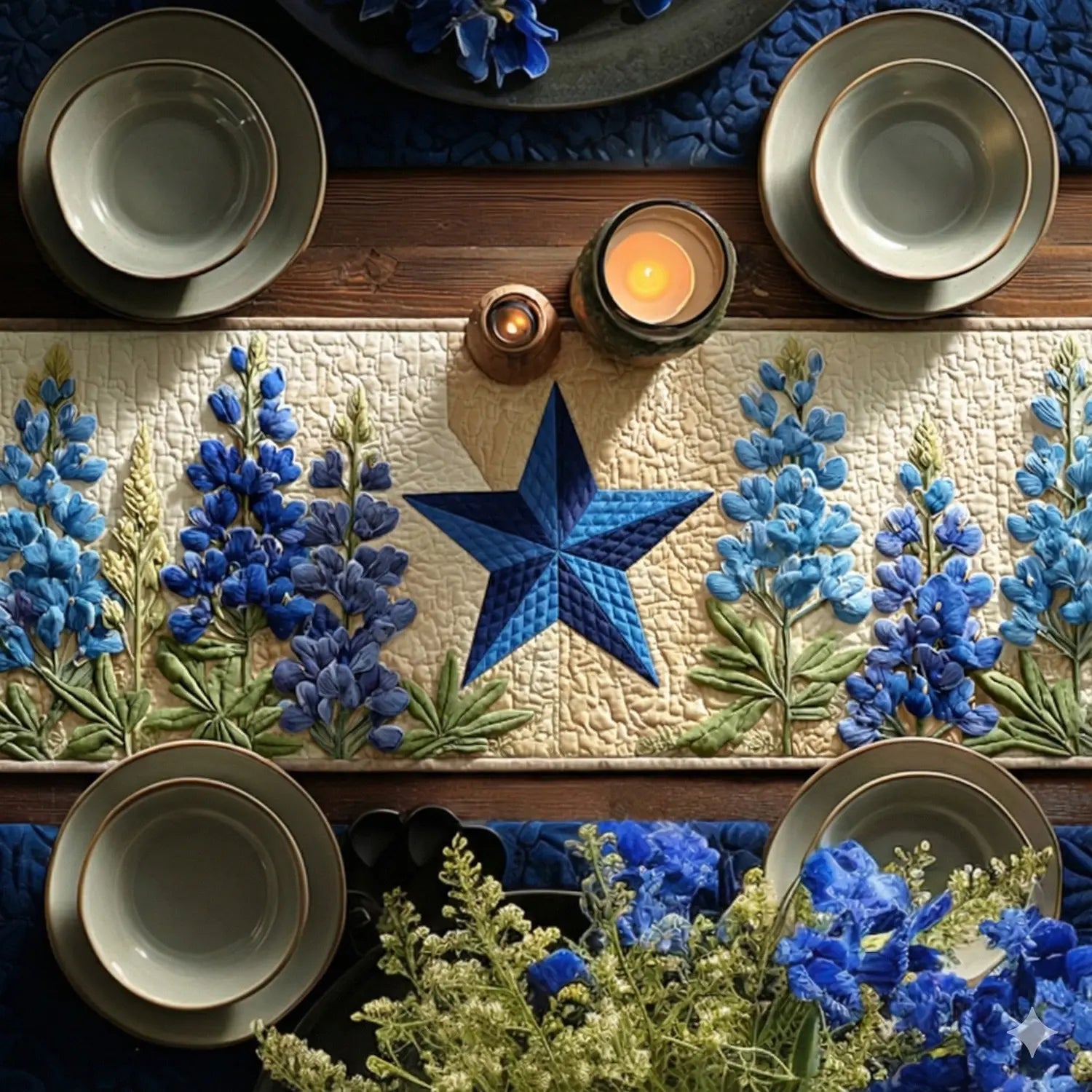 Lone Star Bluebonnet Quilted Table Runner