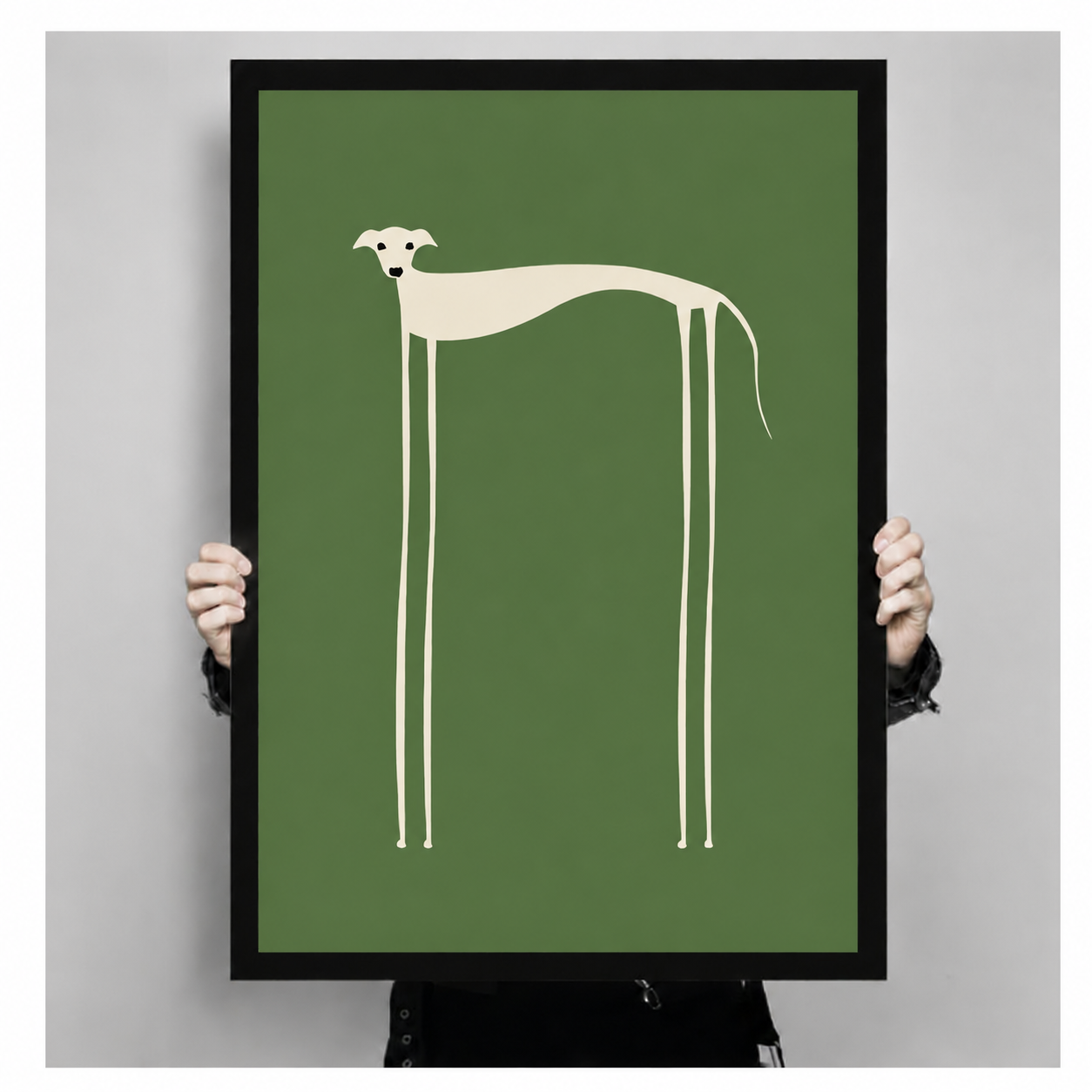 Minimalist Greyhound Wall Art Olive Green Canvas Print