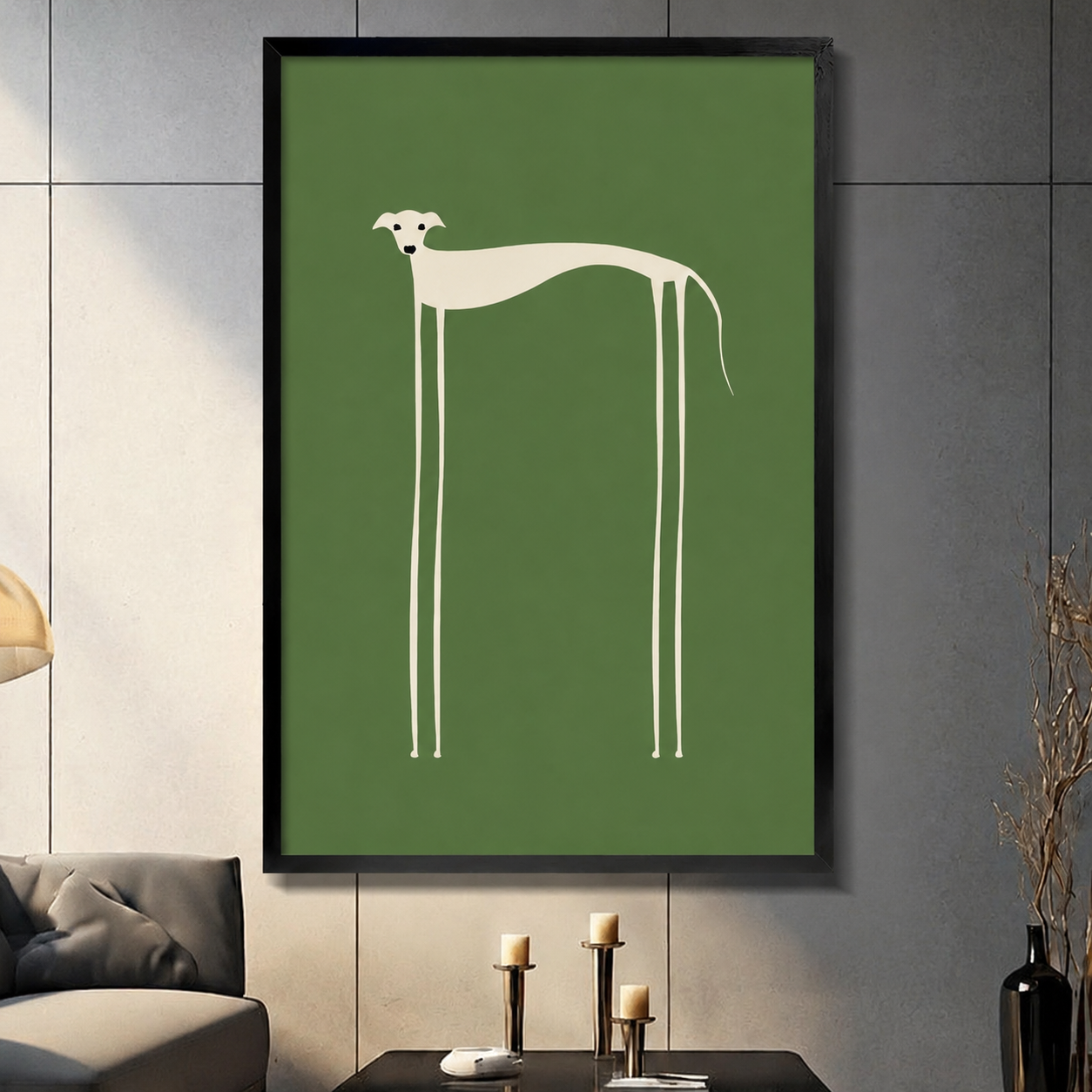 Minimalist Greyhound Wall Art Olive Green Canvas Print