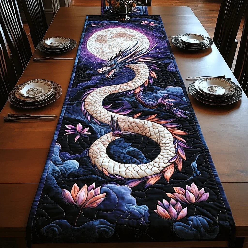 Lotus Dragon Quilted Table Runner