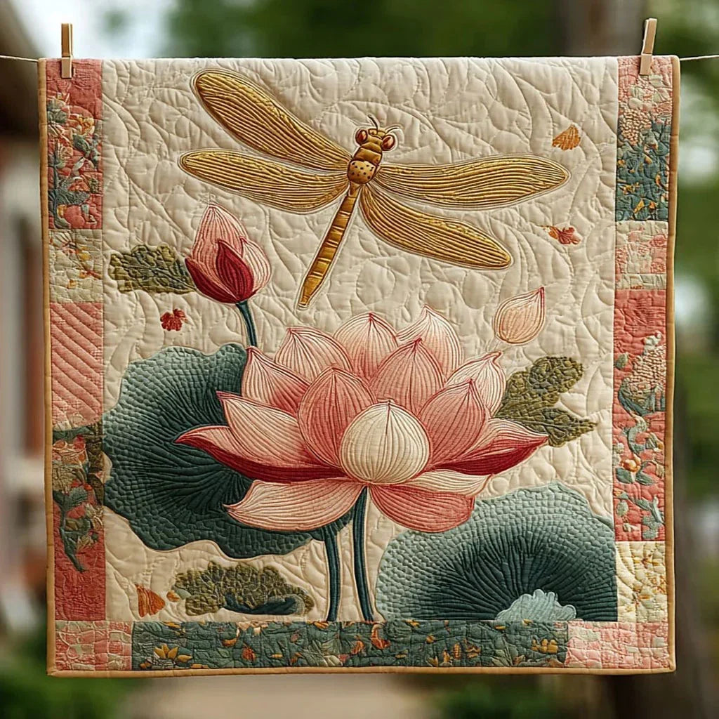 Lotus Dragonfly Quilt Blanket
