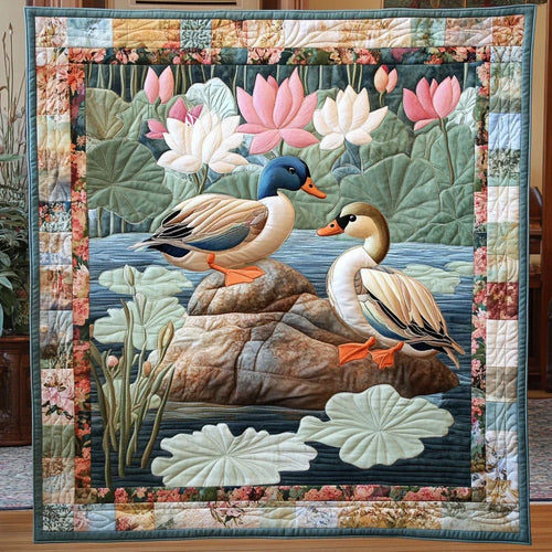 Lotus Mandarin Duck Quilt Blanket