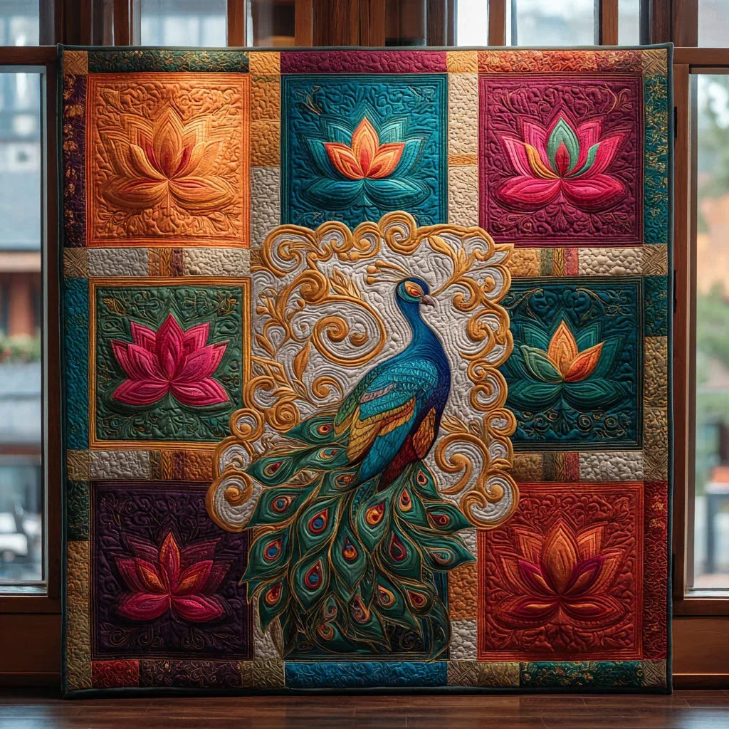 Lotus Peacock Quilt Blanket