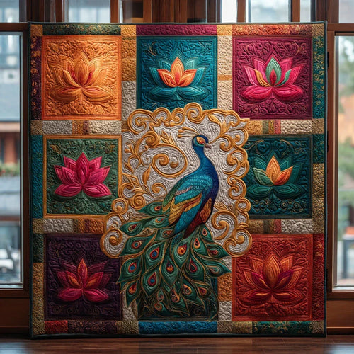 Lotus Peacock Quilt Blanket