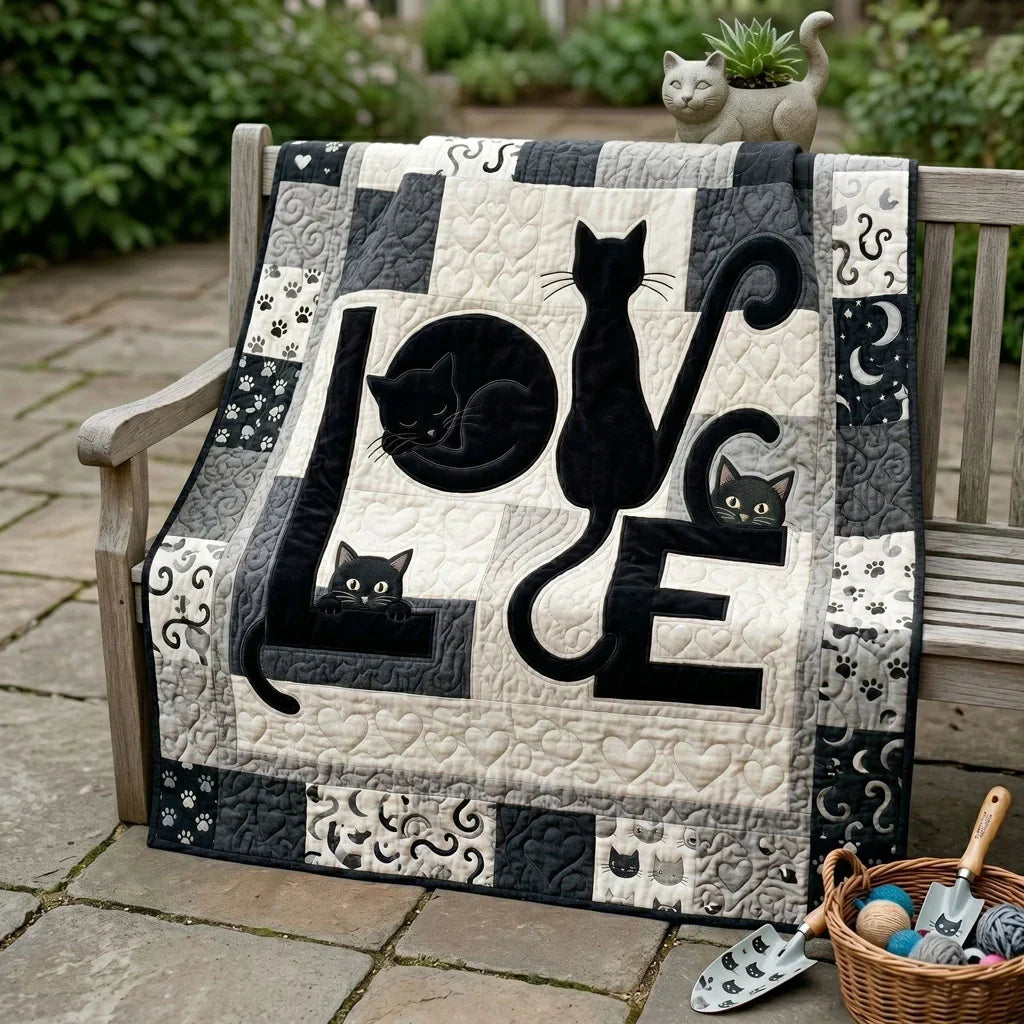 Love Cats Patch Quilt Blanket