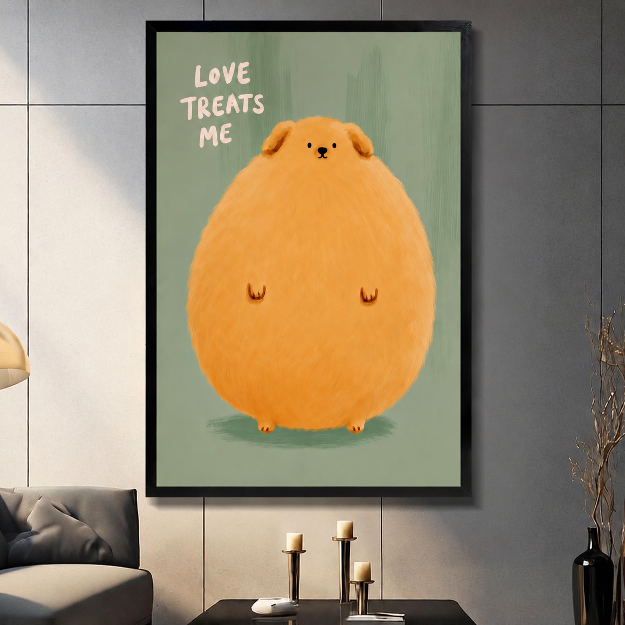 Love Treats Me Chubby Dog Canvas Wall Art