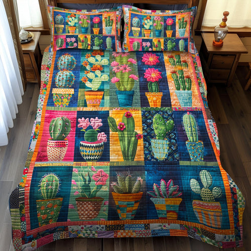 Lush Cacti Fantasy 3-Piece Quilted Bedding Set - Single (59" x 70")