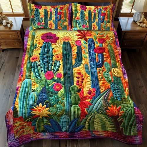 Flowering Cactus 3-Piece Quilted Bedding Set - Single (59" x 70")