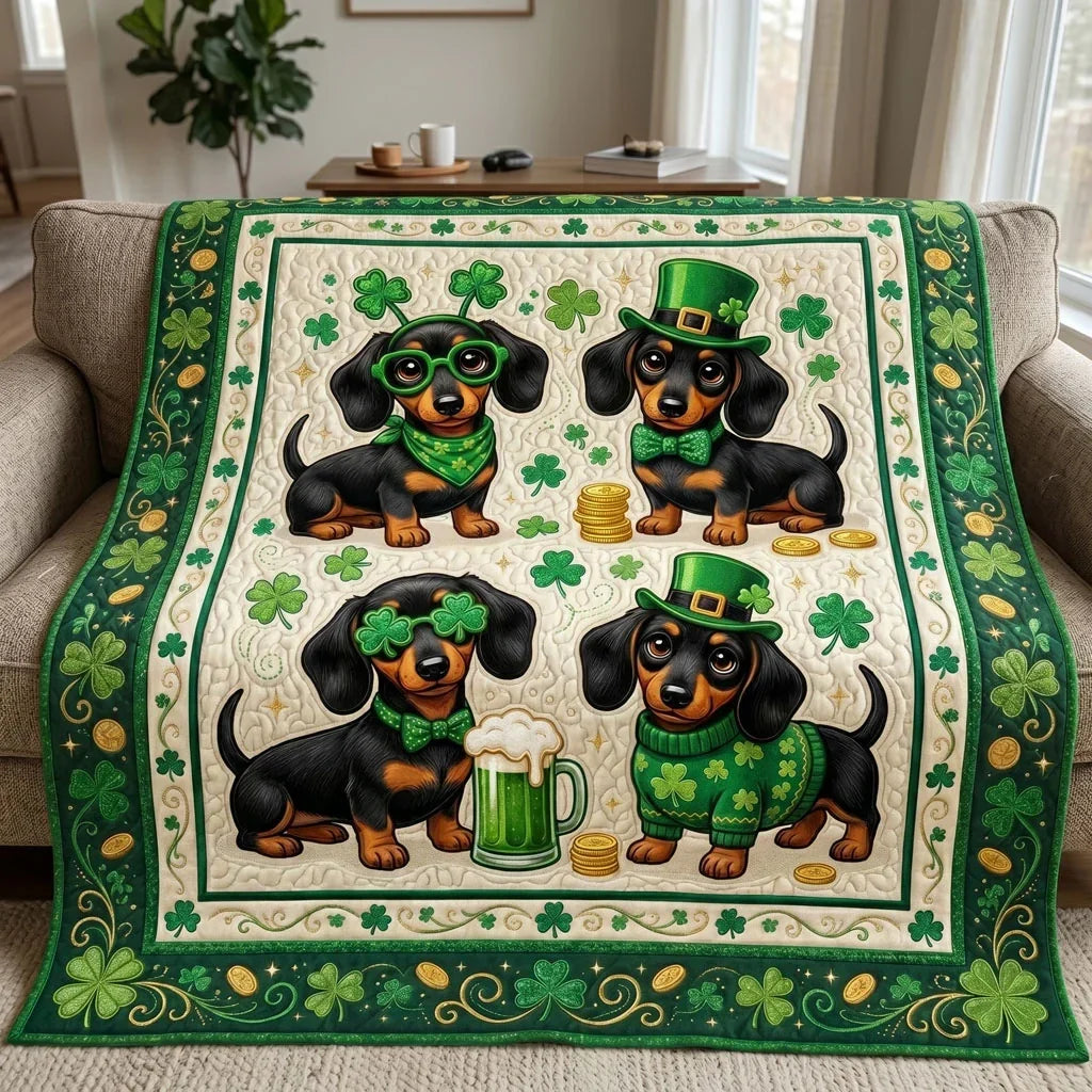 Lucky Dachshund Clover Quilt Blanket