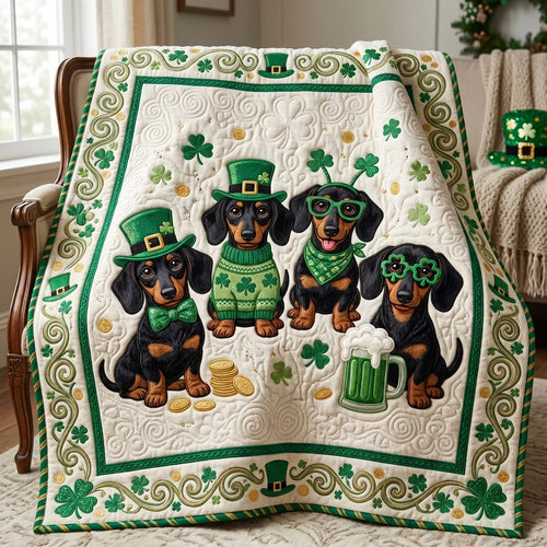 Lucky Dachshund St. Patrick's Quilt Blanket