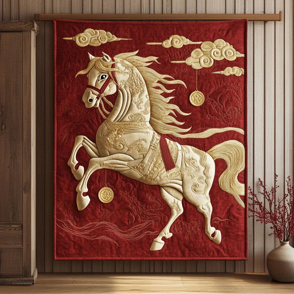 Lucky Horse Of Prosperity Quilt Blanket
