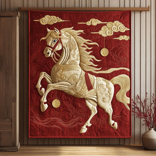 Lucky Horse Of Prosperity Quilt Blanket