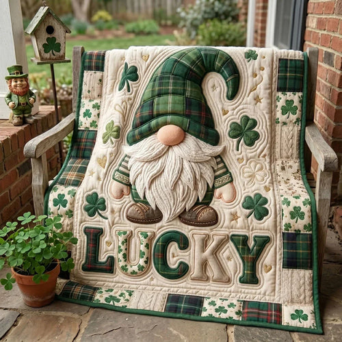 Lucky Shamrock Gnome Quilt Blanket
