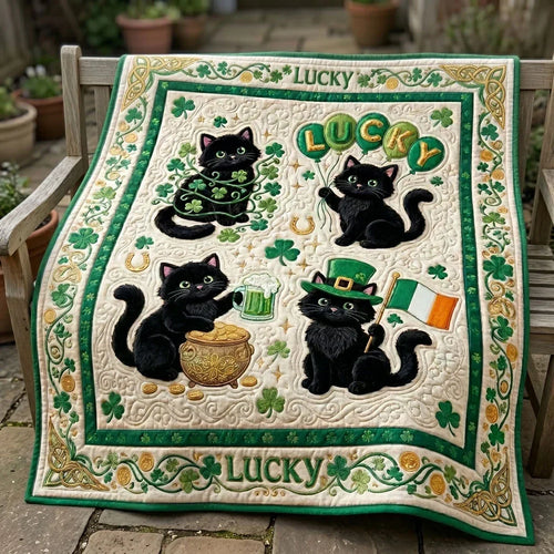 Lucky Shamrock Kitty Quilt Blanket