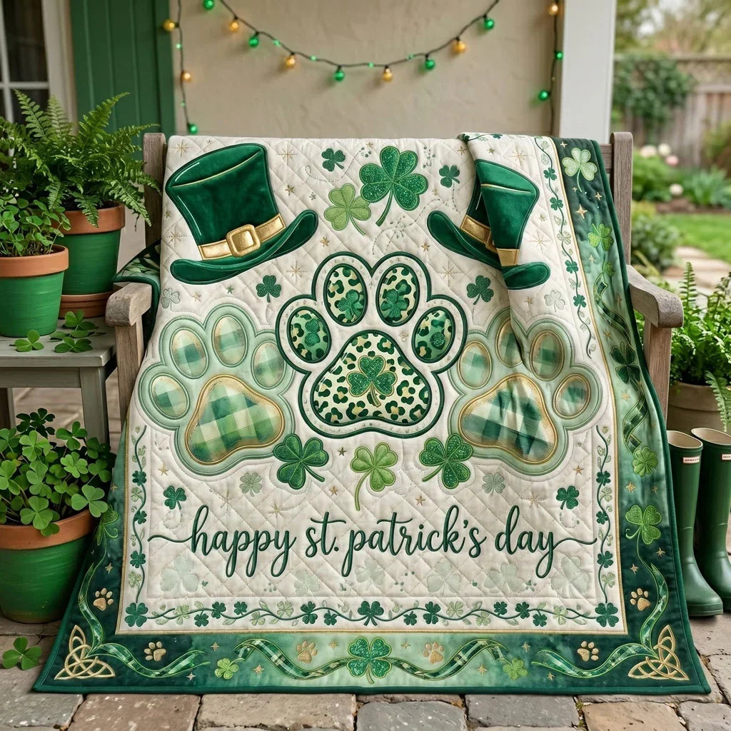 Lucky Shamrock Paw Quilt Blanket