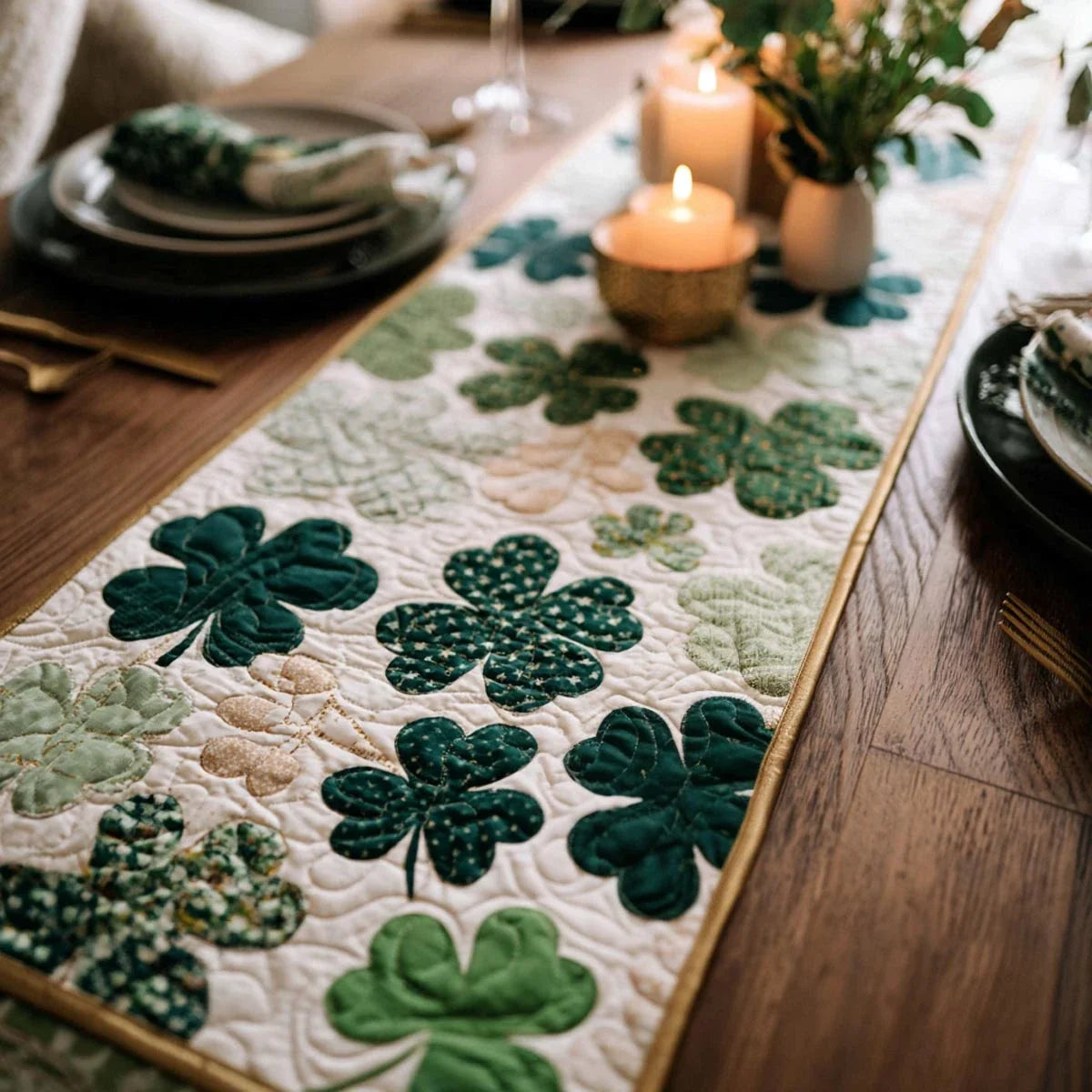 Lucky Shamrock Quilted Table Runner