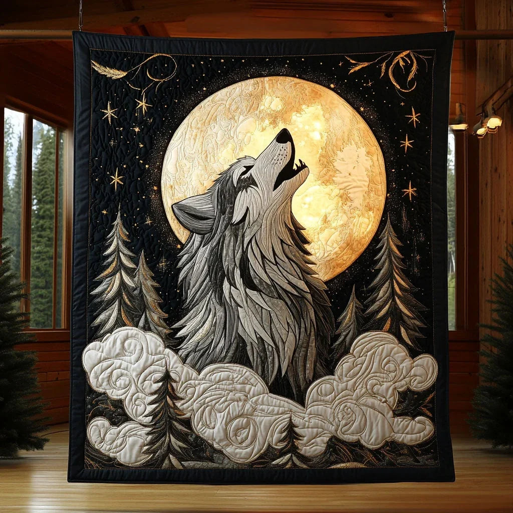 Lunar Spirit Wolf Quilt Blanket