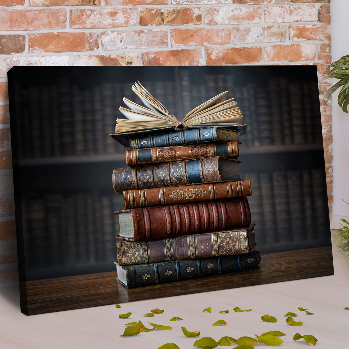 Decor Elements Books Stacked Canvas Wall Art