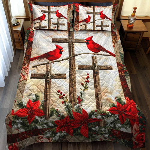 Cardinal Jesus Cross 3-Piece Quilted Bedding Set - Single (59" x 70")