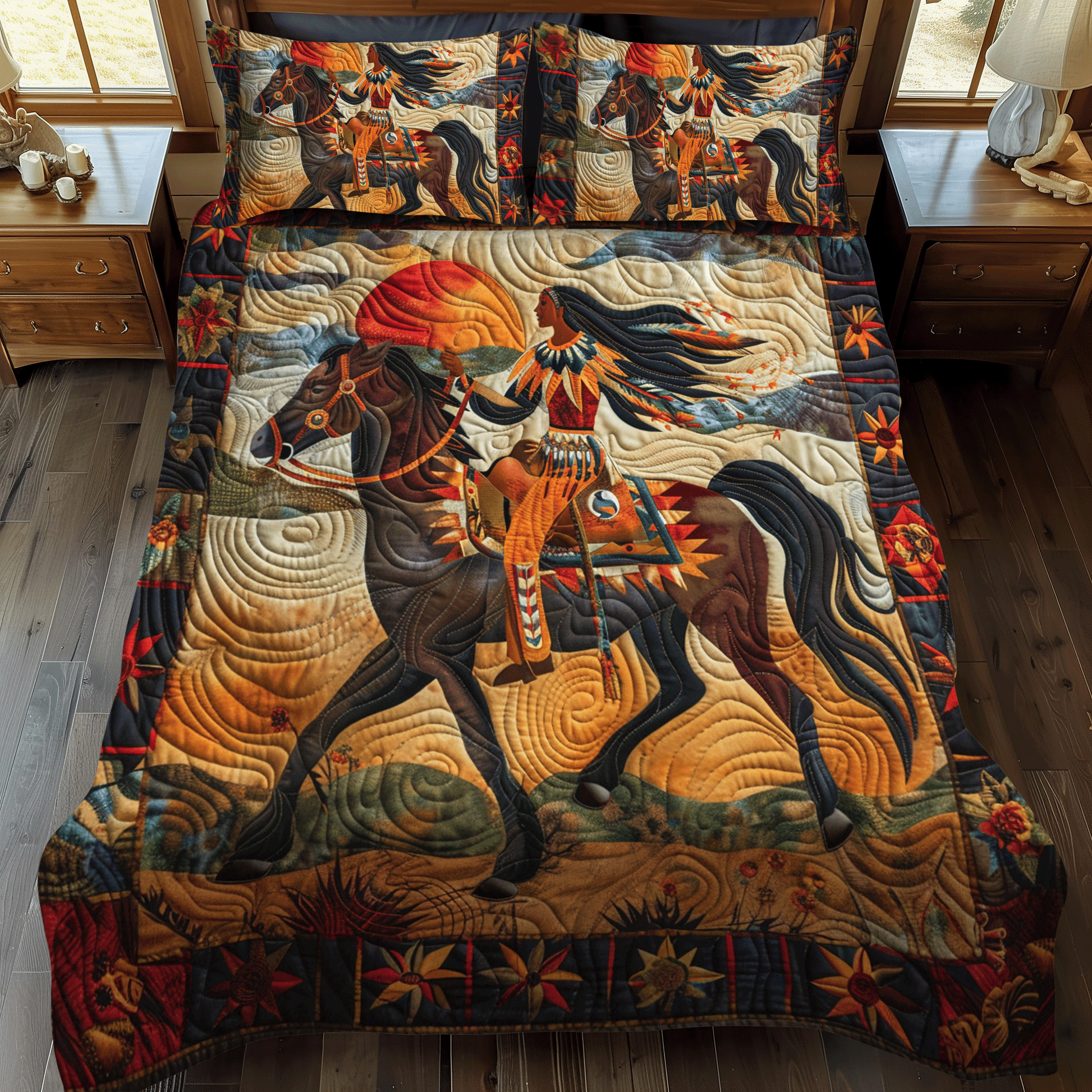Native American Horse 3-Piece Quilted Bedding Set - Single (59" x 70")