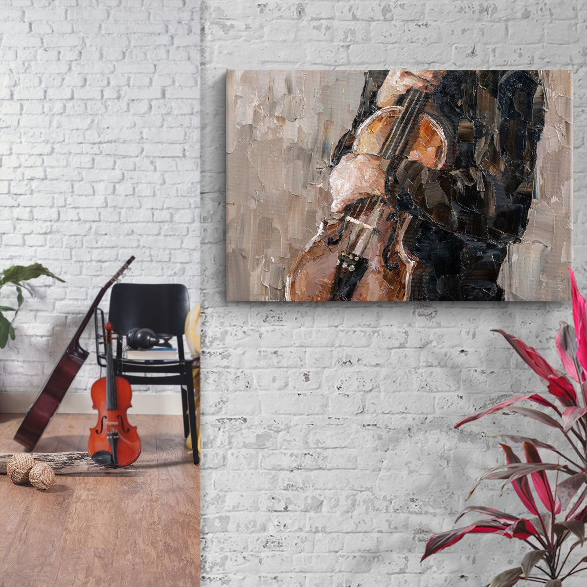 Violin Rustic Canvas Wall Art