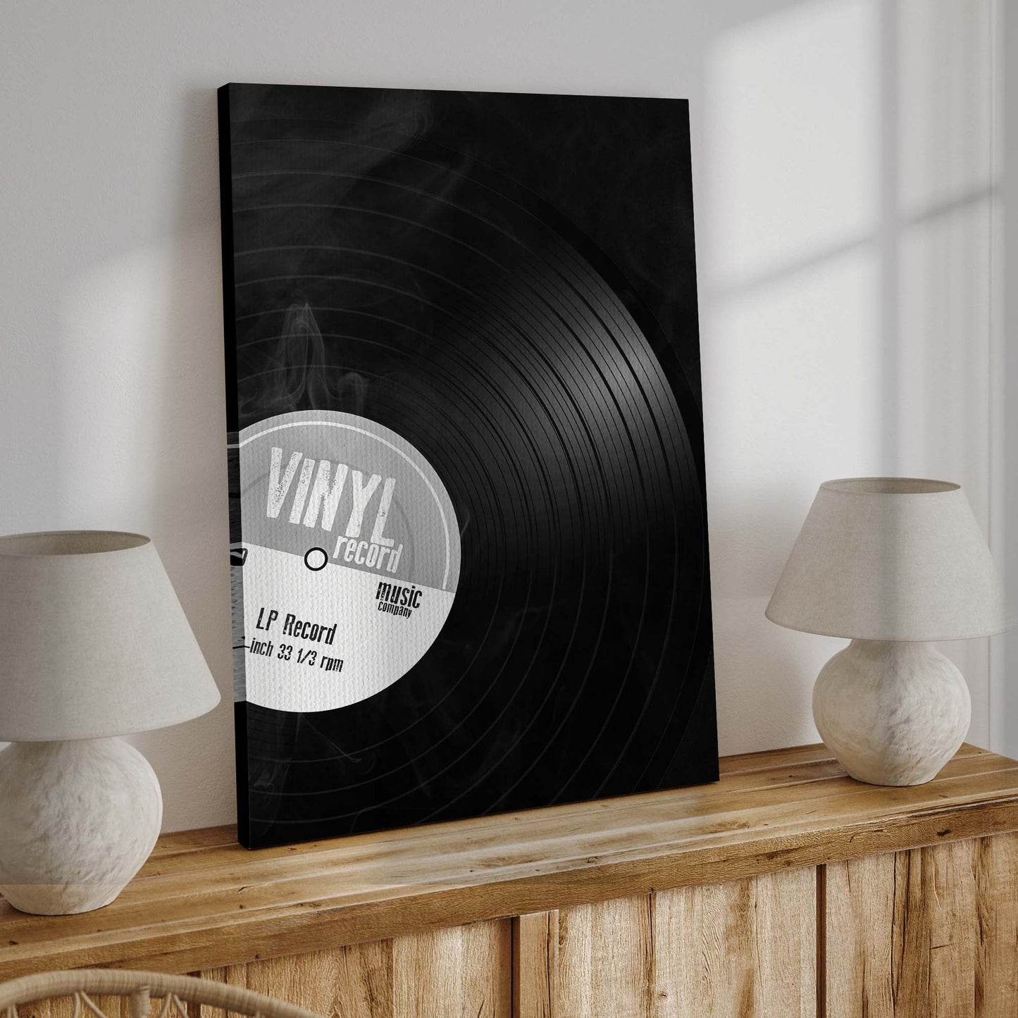 Music Equipment Vinyl Records Monochrome Canvas Wall Art